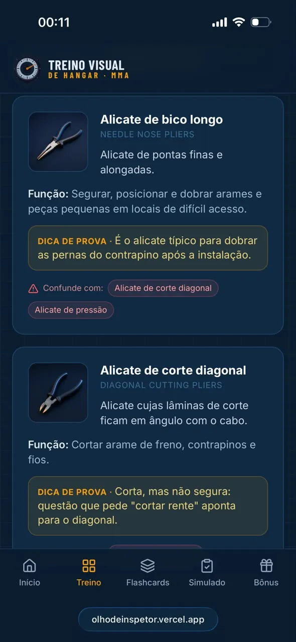 Catálogo visual com alicate de bico e alicate de corte