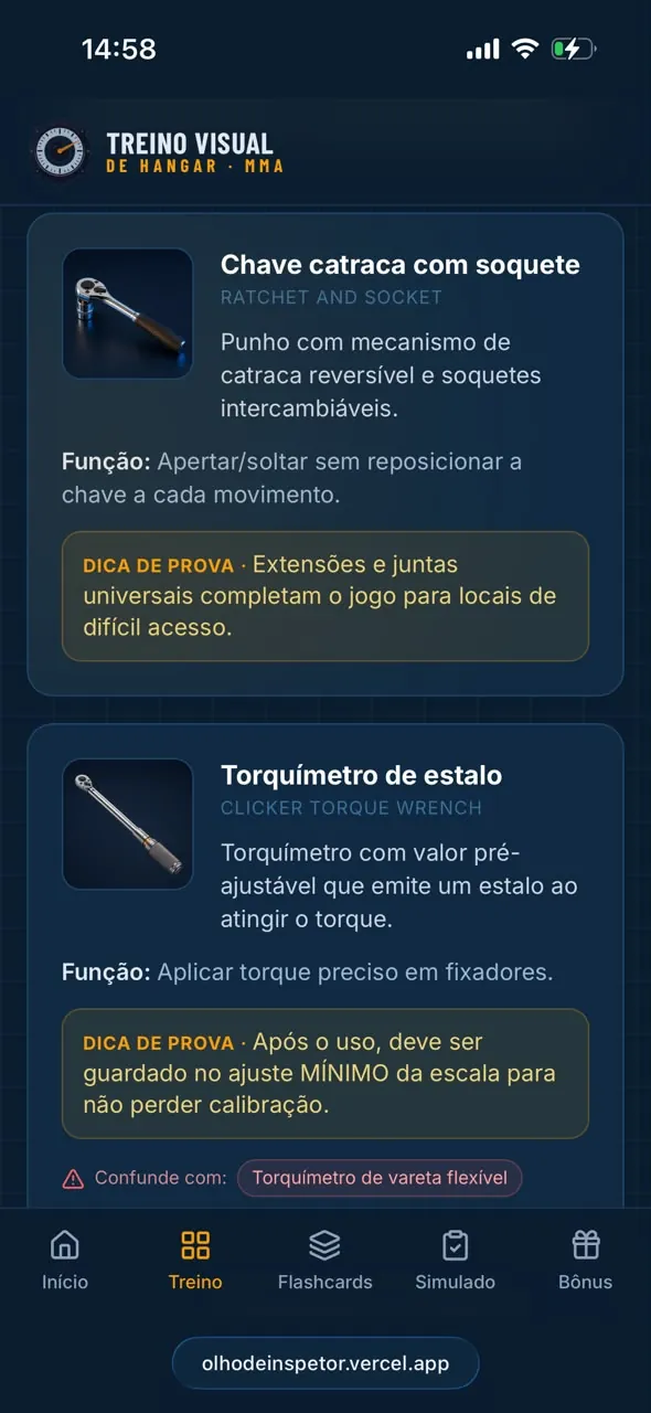 Catálogo visual com chave catraca e torquímetro