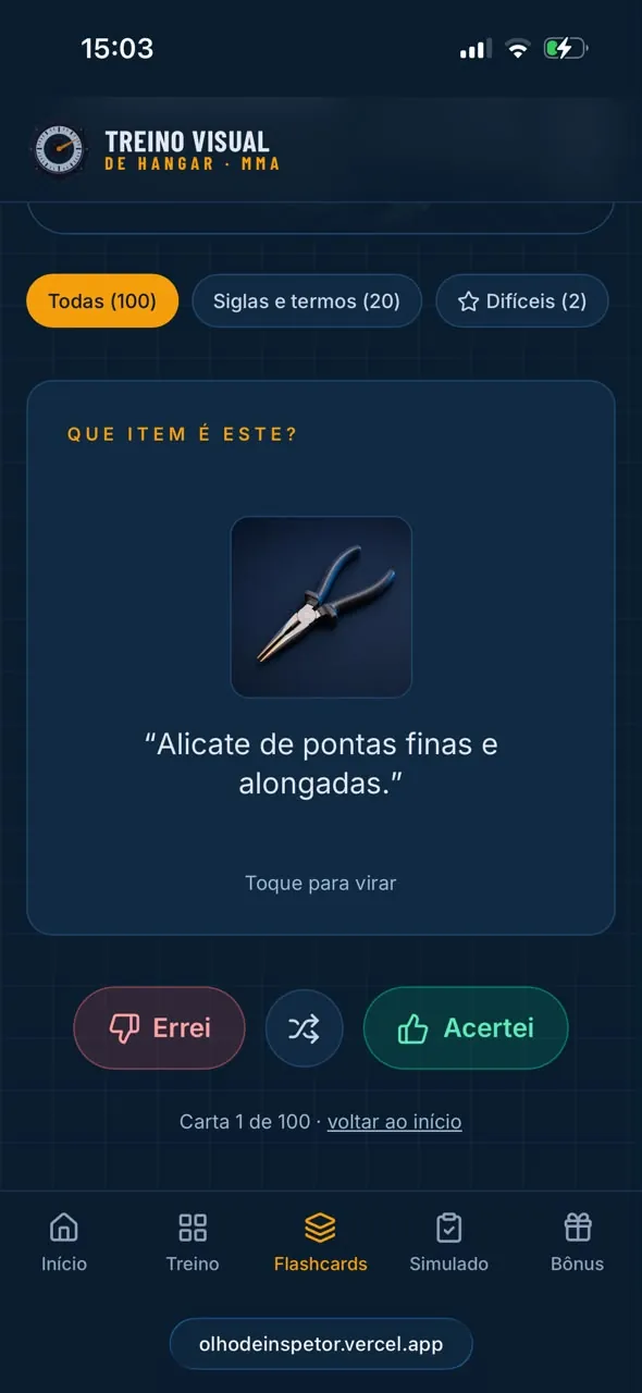 Flashcard visual de identificação de alicate