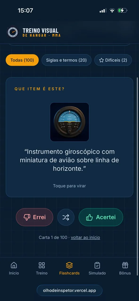 Flashcard visual de horizonte artificial