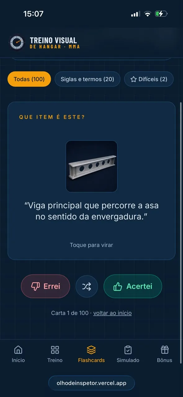 Flashcard visual de longarina aeronáutica
