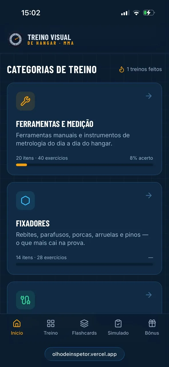 Categorias de treino de ferramentas, fixadores e outros temas